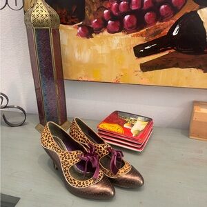 Purple and Brown High Heel Shoes with Leopard Print